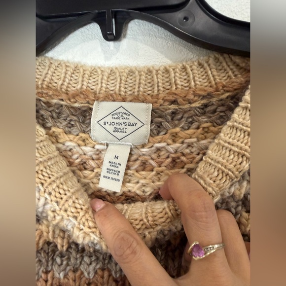 NWT Chunky Knit Fair Isle Sweater Earth Tone Striped Boho Western Pullover - Picture 4 of 8